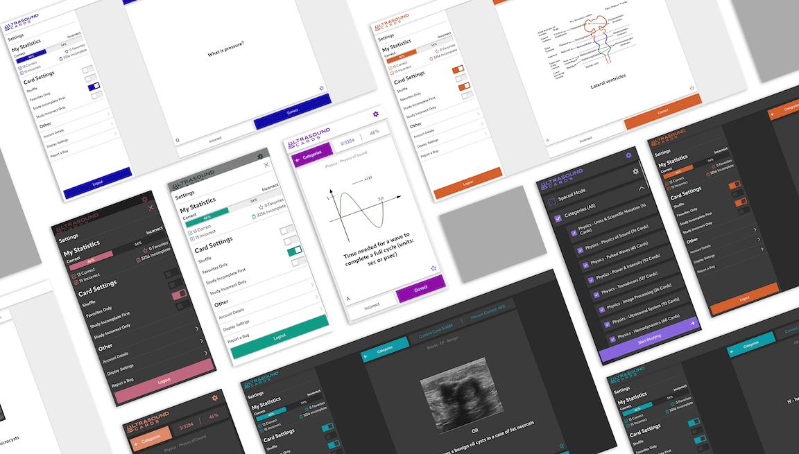 Ultrasound Cards collage of many screenshots of the application